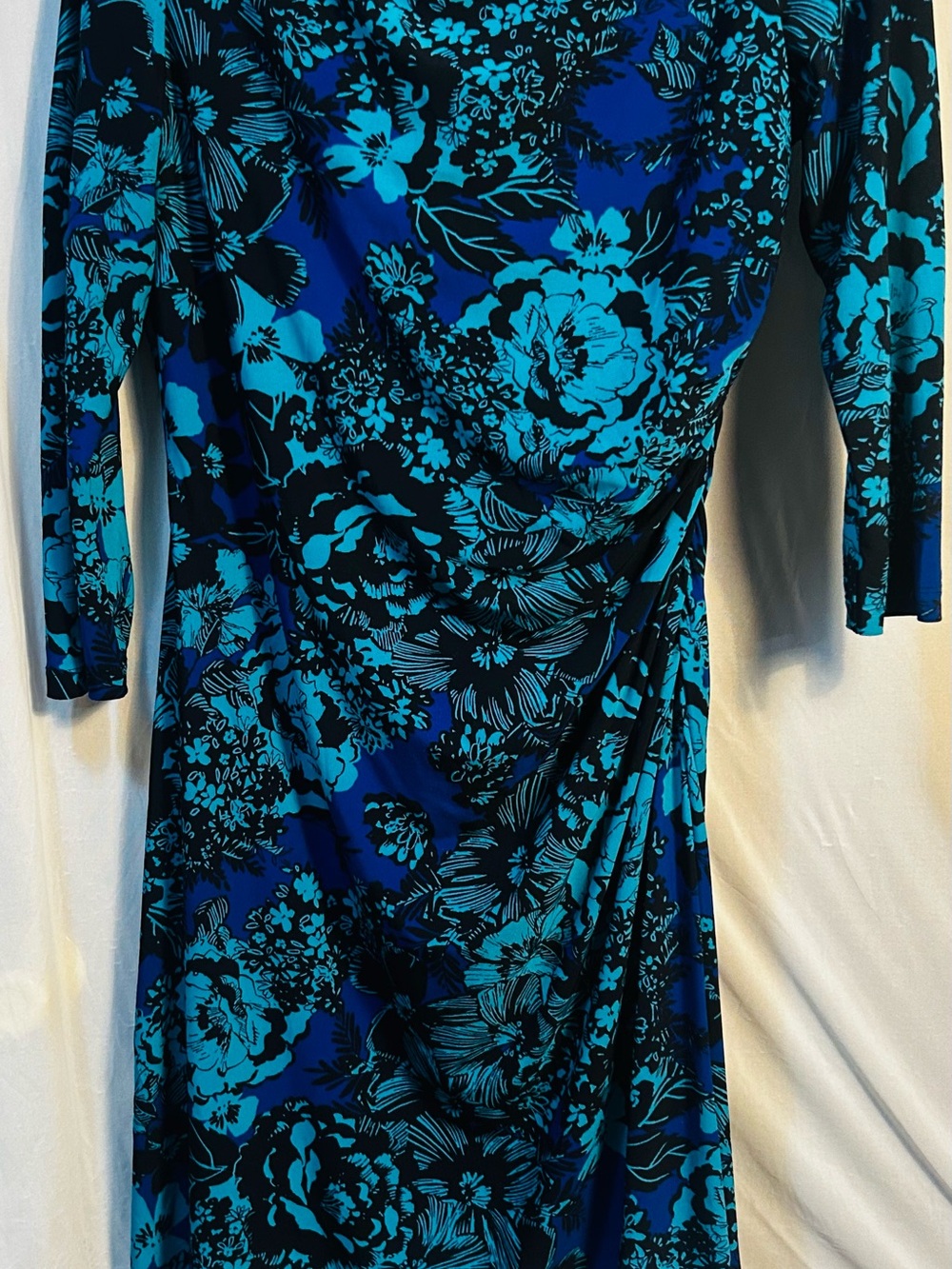 Chaps Blue Floral Long-Sleeve Wrap Dress